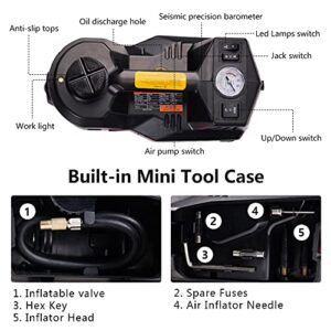 STANDTALL Electric Car Jack Kit, 5 Ton 12V Car Jack Hydraulic with Impact Wrench and Tire Inflator Pump, Electric Car Floor Jack Black with LED Light