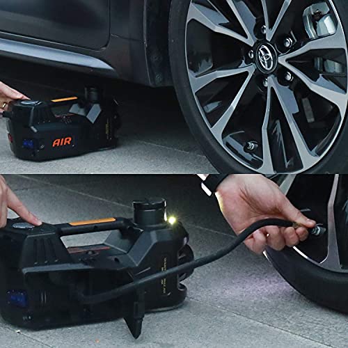 STANDTALL Electric Car Jack Kit, 5 Ton 12V Car Jack Hydraulic with Impact Wrench and Tire Inflator Pump, Electric Car Floor Jack Black with LED Light