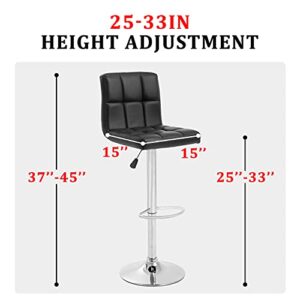 OffiClever Modern Bar Stool Set of 2 Counter Height Barstools Heigh Adjustable Swivel Bar Stool PU Leather Bar Chairs Home Kitchen Stools Hydraulic Dining Room Chairs, Black