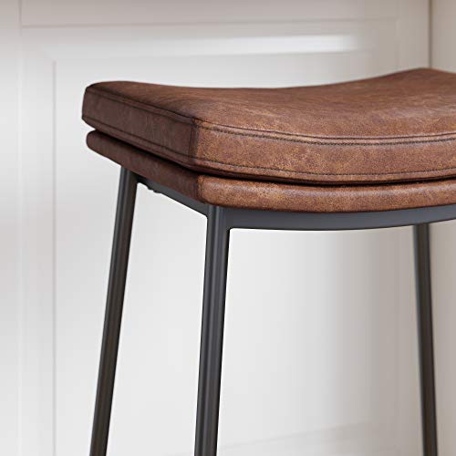 Nathan James 22202 Arlo Modern Backless Upholstered Kitchen Counter Bar Stool with Double-Layered Saddle Seat and Metal Base, Brown/Matte Black