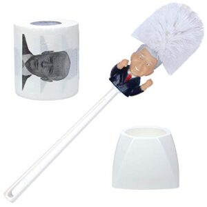 joe biden toilet paper and brush with holder | funny political novelty gag gift | make your friends and family laugh out loud | white elephant joke gift