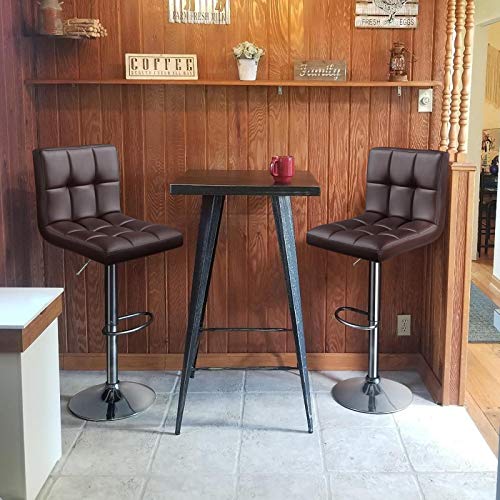 Yaheetech Modern Bar Stools Height Adjustable Kitchen Island Chairs Counter Height Barstools Swivel PU Leather Chair 30 inches,X-Large Base and Seat, 2pcs Brown