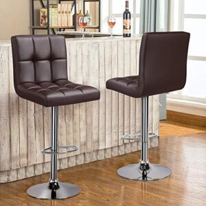 Yaheetech Modern Bar Stools Height Adjustable Kitchen Island Chairs Counter Height Barstools Swivel PU Leather Chair 30 inches,X-Large Base and Seat, 2pcs Brown