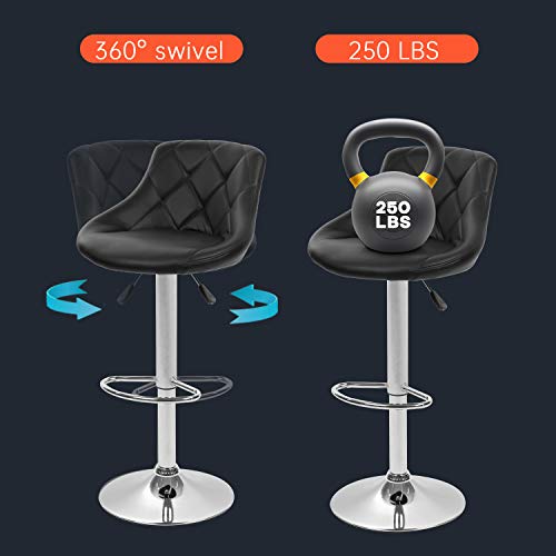 FDW Bar Stools Set of 2 Barstools Swivel Stool Height Adjustable Bar Chairs with Back PU Leather Swivel Bar Stool Kitchen Counter Stools Dining Chairs