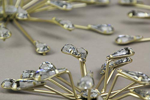 Set of 3 Gold Finish Teardrop Crystal Jeweled Rhinestone Starburst Metal Wall Hangings Art Decorative Home Decor 6, 9, 12 Inches in Diameter