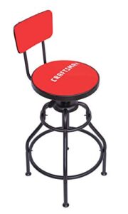craftsman adjustable height work shop stool, 29 to 34-inches tall, rip-resistant padded vinyl seat, 300-lb capacity, 360-degree footrest, non-marring feet