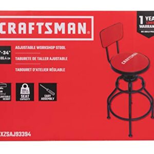 Craftsman Adjustable Height Work Shop Stool, 29 to 34-inches Tall, Rip-Resistant Padded Vinyl Seat, 300-lb Capacity, 360-degree Footrest, Non-Marring Feet