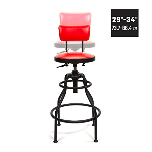 Craftsman Adjustable Height Work Shop Stool, 29 to 34-inches Tall, Rip-Resistant Padded Vinyl Seat, 300-lb Capacity, 360-degree Footrest, Non-Marring Feet