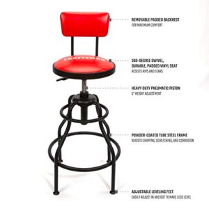 Craftsman Adjustable Height Work Shop Stool, 29 to 34-inches Tall, Rip-Resistant Padded Vinyl Seat, 300-lb Capacity, 360-degree Footrest, Non-Marring Feet