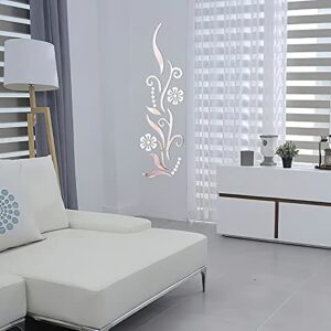 3D Flower Mirror Wall Sticker for Bedroom Living Room Sofa Backdrop Tv Wall Background, 3D Removable Acrylic Wall Decor Decal Sticker for Home Decoration (Silver)