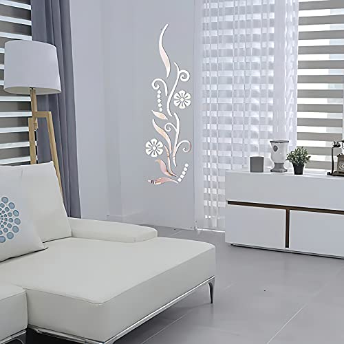 3D Flower Mirror Wall Sticker for Bedroom Living Room Sofa Backdrop Tv Wall Background, 3D Removable Acrylic Wall Decor Decal Sticker for Home Decoration (Silver)