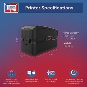 Bodno Matica MC320 Direct-to-Card Dual Sided ID Card Printer & Complete Supplies Package Silver Edition ID Software