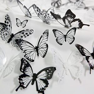 aulynp 72pcs butterfly wall decor stickers glitter removable 3d mural butterflies for home decoration living room kids bedroom wall decals party birthday wedding with adhesive dots black white