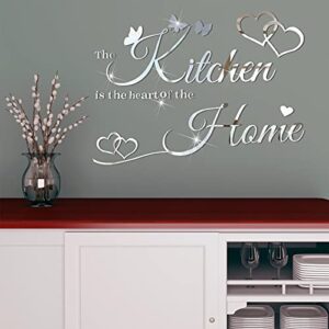 3d acrylic mirror wall decals kitchen butterfly mirror stickers home letters decor heart quotes wall stickers removable wall decals motivational wall decoration for kitchen home dorm (silver)