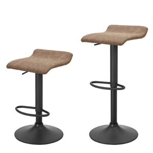 finnhomy set of 2 adjustable bar stools, swivel barstools for kitchen counter height chair, retro brown