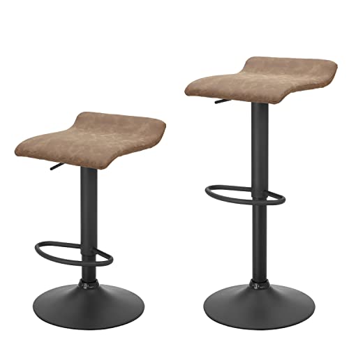 Finnhomy Set of 2 Adjustable Bar Stools, Swivel Barstools for Kitchen Counter Height Chair, Retro Brown