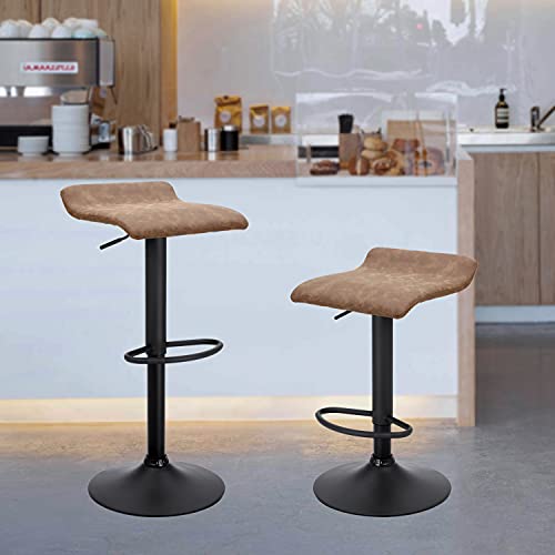 Finnhomy Set of 2 Adjustable Bar Stools, Swivel Barstools for Kitchen Counter Height Chair, Retro Brown