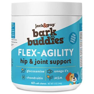 jack&pup glucosamine for dogs hip and joint supplement (dogs up to 39 lbs) flex-agility bark buddies, dog arthritis supplement, hip and joint supplement dogs - dog joint chews, glucosamine dogs (60ct)