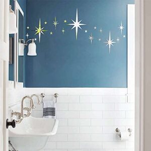 Retro Starburst Mirror Wall Decals Silver 3D Acrylic Sparkle Wall Decors Star Wall Stickers Removable Star Decals Home Wall Decors(123pcs)