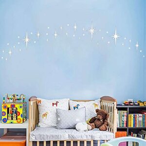 Retro Starburst Mirror Wall Decals Silver 3D Acrylic Sparkle Wall Decors Star Wall Stickers Removable Star Decals Home Wall Decors(123pcs)