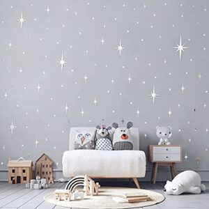 Retro Starburst Mirror Wall Decals Silver 3D Acrylic Sparkle Wall Decors Star Wall Stickers Removable Star Decals Home Wall Decors(123pcs)