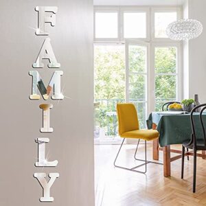 Outus 3D Family Home Sign Letters Living Room Decor Family Rustic Farmhouse Wall Decor Acrylic Mirror Decorative Butterfly Mirror Wall Sticker Decals for Living Room Bedroom Kitchen (Silver)