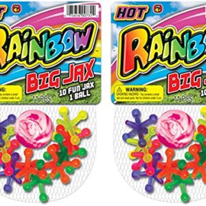 JA-RU Rainbow Jax Toy Set (2 Pack) Big Plastic Jacks Game with Ball for Kids and Adults. Neon Colored Toy Jacks. Fun Vintage Retro Toy. Stocking Stuffers Party Favor Birthday Gifts Bulk. 731-2s