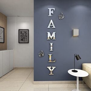 Doeean Family Wall Decor Letter Signs Acrylic Mirror Wall Stickers Wall Decorations for Living Room Bedroom Home Decor Wall Decals (Silver, 61 X 23)