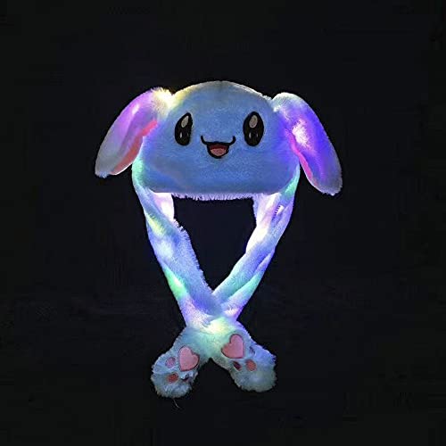 AIYUENCICI Funny Plush Rabbit Hat Ear Moving Jumping Hats Cute Bunny Hat Cap for Women Girls Cosplay Party Holiday (LED Blue)