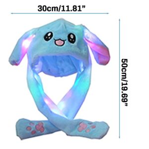 AIYUENCICI Funny Plush Rabbit Hat Ear Moving Jumping Hats Cute Bunny Hat Cap for Women Girls Cosplay Party Holiday (LED Blue)