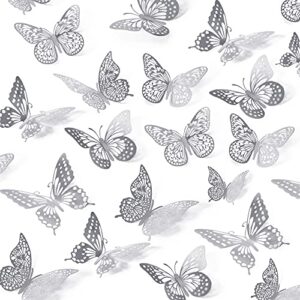 saoropeb 3d butterfly wall decor, 48 pcs 4 styles 3 sizes, removable metallic wall sticker room mural decals for kids bedroom nursery classroom party decoration wedding decor diy gift (sliver)