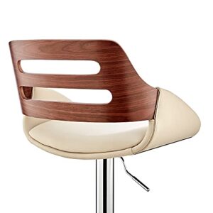 Armen Living Karter Adjustable Cream Faux Leather and Walnut Wood Bar Stool with Chrome Base