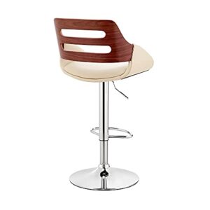 Armen Living Karter Adjustable Cream Faux Leather and Walnut Wood Bar Stool with Chrome Base