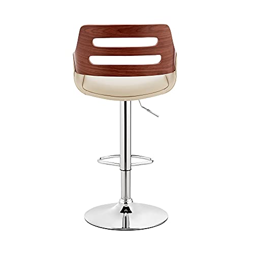 Armen Living Karter Adjustable Cream Faux Leather and Walnut Wood Bar Stool with Chrome Base