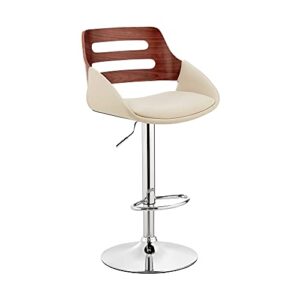 Armen Living Karter Adjustable Cream Faux Leather and Walnut Wood Bar Stool with Chrome Base