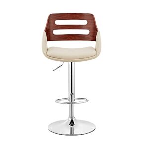 Armen Living Karter Adjustable Cream Faux Leather and Walnut Wood Bar Stool with Chrome Base