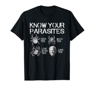 know your parasites tick biden (on back) classic t-shirt