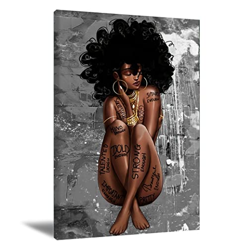 Black Queen Poster African American Wall Art Black Girl Canvas Paintings Black Women Wall Decor African Women Portrait Meditation Vertical Painted Picture For Living Room Decorations Frameless 16X24In