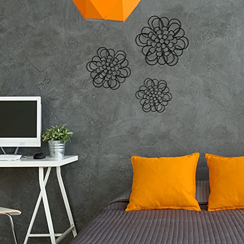 Ferraycle 3 Pieces Metal Wall Art Metal Flower Wall Sculpture Metal Flower Wall Art for Home Bedroom Living Room Bathroom Kitchen Office Garden Hotel Wall Decoration, 3 Sizes (Black)