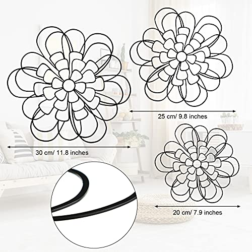 Ferraycle 3 Pieces Metal Wall Art Metal Flower Wall Sculpture Metal Flower Wall Art for Home Bedroom Living Room Bathroom Kitchen Office Garden Hotel Wall Decoration, 3 Sizes (Black)