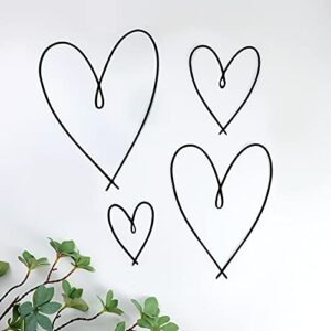 4 pieces metal heart wall art décor, love heart wall decoration sign metal wall ornaments for valentine's day bedroom living room decoration (black)
