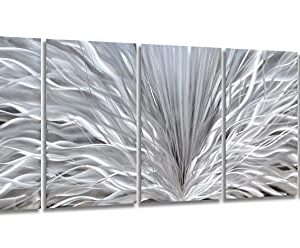 SYGALLERIER Silver Metal Wall Arts Hand Crafted Huge 3D Abstract Aluminum Artwork Modern Sculpture Contemporary Metallic Pictures for Living Room Bedroom Dinning Decor