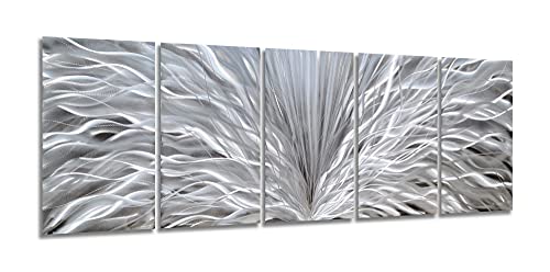 SYGALLERIER Silver Metal Wall Arts Hand Crafted Huge 3D Abstract Aluminum Artwork Modern Sculpture Contemporary Metallic Pictures for Living Room Bedroom Dinning Decor