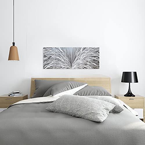 SYGALLERIER Silver Metal Wall Arts Hand Crafted Huge 3D Abstract Aluminum Artwork Modern Sculpture Contemporary Metallic Pictures for Living Room Bedroom Dinning Decor