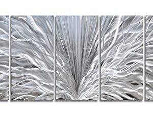 SYGALLERIER Silver Metal Wall Arts Hand Crafted Huge 3D Abstract Aluminum Artwork Modern Sculpture Contemporary Metallic Pictures for Living Room Bedroom Dinning Decor