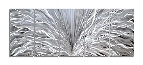 SYGALLERIER Silver Metal Wall Arts Hand Crafted Huge 3D Abstract Aluminum Artwork Modern Sculpture Contemporary Metallic Pictures for Living Room Bedroom Dinning Decor