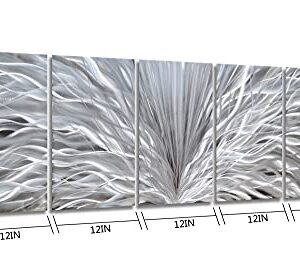 SYGALLERIER Silver Metal Wall Arts Hand Crafted Huge 3D Abstract Aluminum Artwork Modern Sculpture Contemporary Metallic Pictures for Living Room Bedroom Dinning Decor