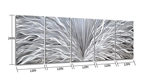 SYGALLERIER Silver Metal Wall Arts Hand Crafted Huge 3D Abstract Aluminum Artwork Modern Sculpture Contemporary Metallic Pictures for Living Room Bedroom Dinning Decor