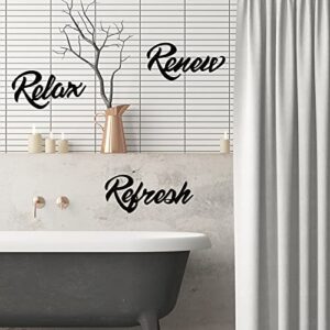 Hotop 3 Pieces Farmhouse Bathroom Metal Wall/ Letter Sign Decor Relax Renew Refresh Metal Sign Wall Art Decor Black Metal Bathroom Wall Decor for Home Decoration