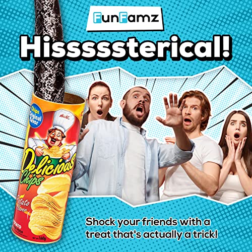 The FunFamz Original Snake in a Potato Chip Can Prank-Funny Classic Snake in a Can Prank for Kids, Snake in a Can Trick Gag Gift Toy & Scary Shock Snake Trick, Spring Snakes Prank, Red Potato Chip Can